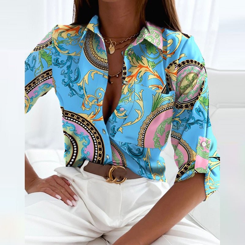 Faith | Women's Printed Long Sleeve Button Top Luvy Boutique