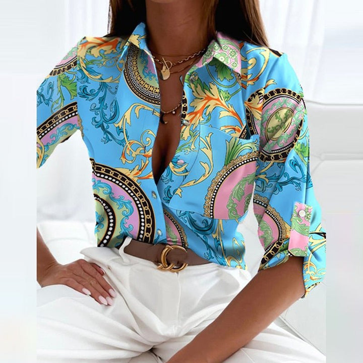 Faith | Women's Printed Long Sleeve Button Top Luvy Boutique