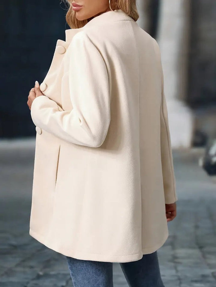 Women Coat Stand Collar Button-Trim Longline Blazer Jacket