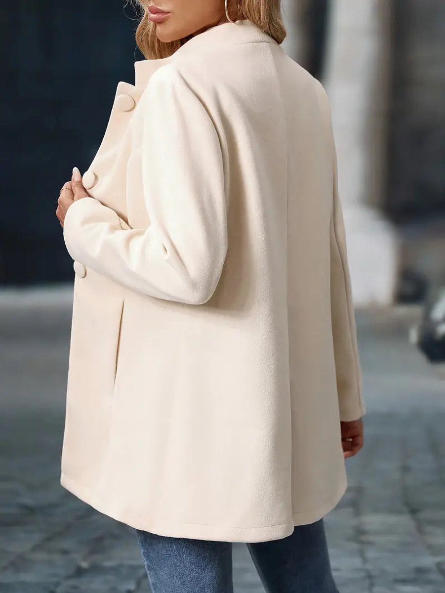 Women Coat Stand Collar Button-Trim Longline Blazer Jacket
