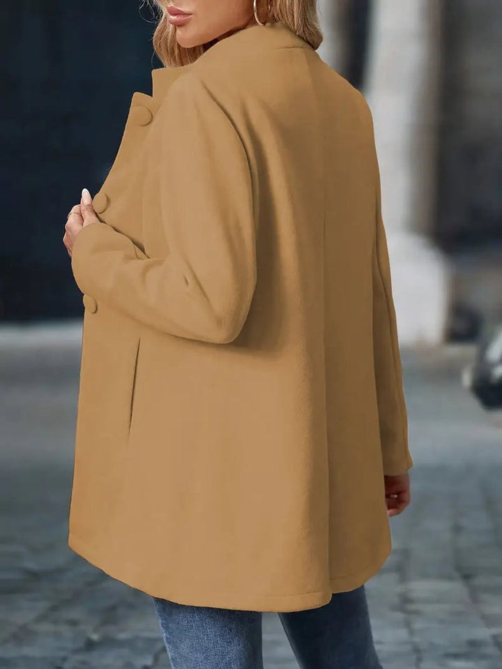 Women Coat Stand Collar Button-Trim Longline Blazer Jacket