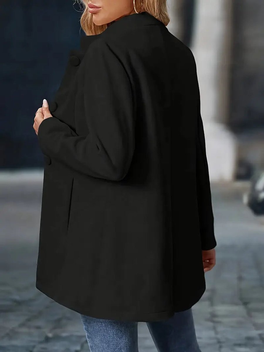 Women Coat Stand Collar Button-Trim Longline Blazer Jacket