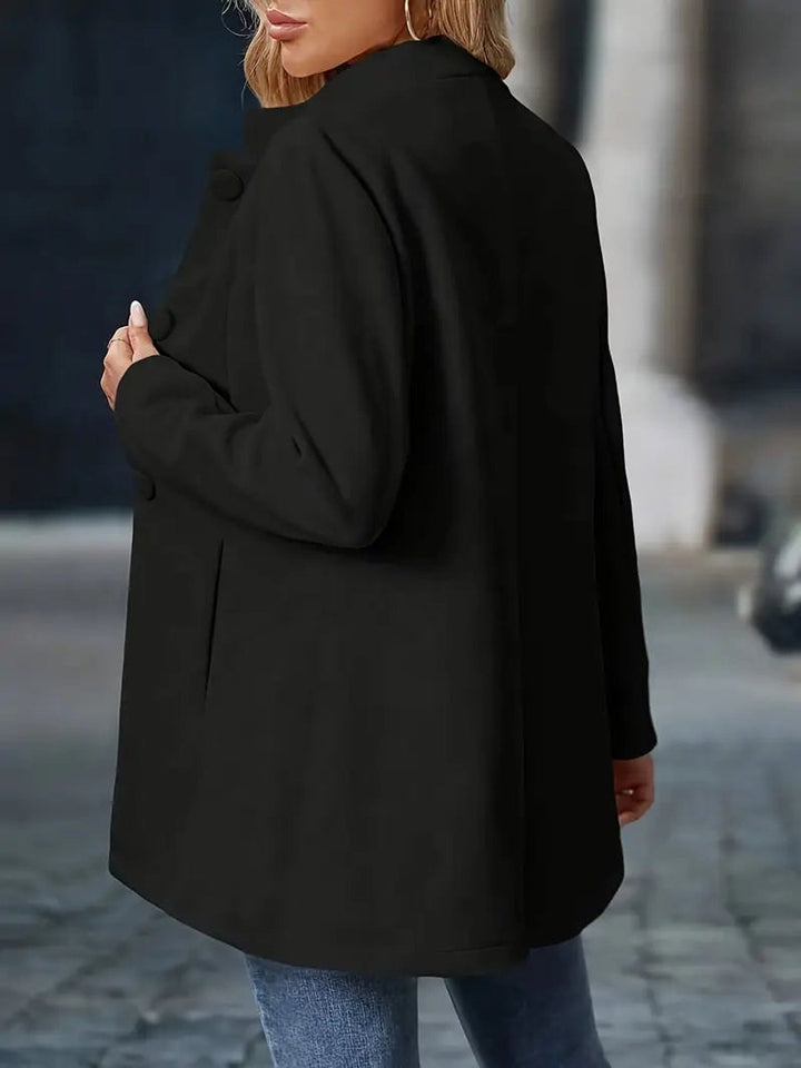 Women Coat Stand Collar Button-Trim Longline Blazer Jacket