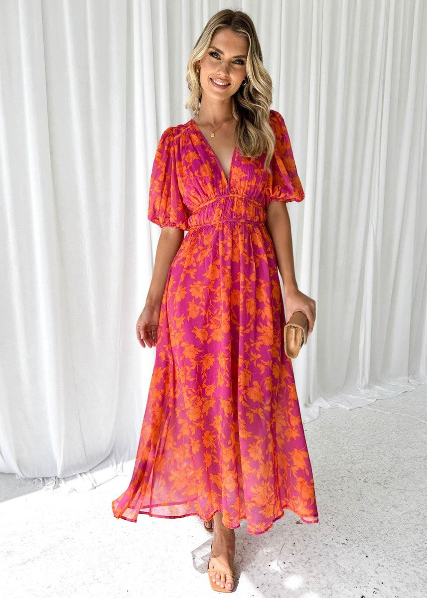 Ella | Women's Floral V Neck Maxi Wedding Guest Dress Luvy Boutique