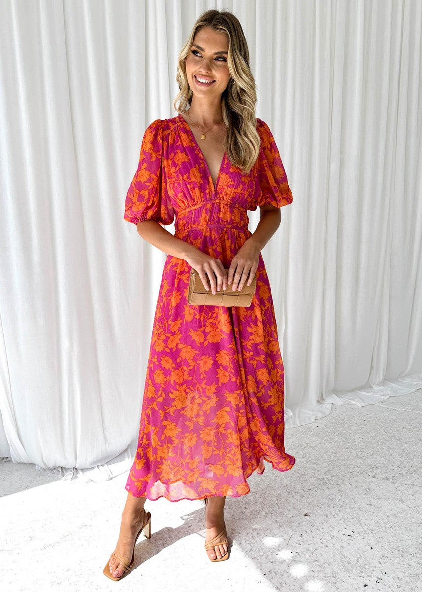 Ella | Women's Floral V Neck Maxi Wedding Guest Dress Luvy Boutique