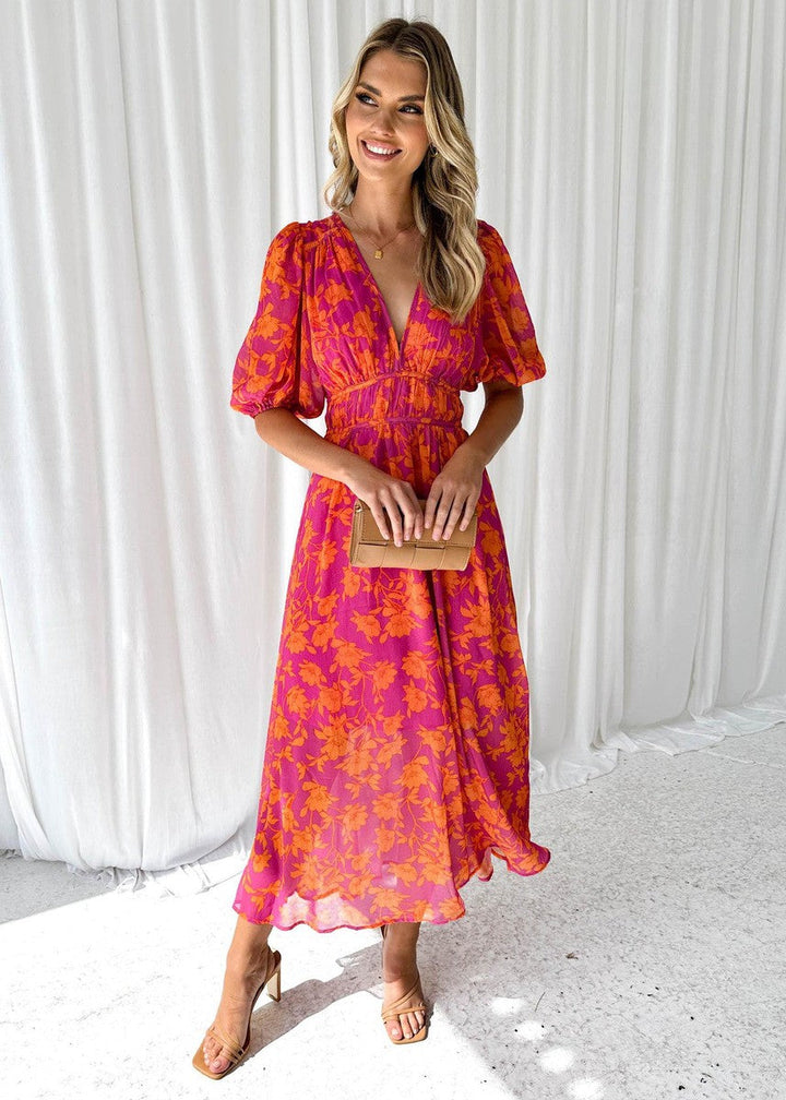 Ella | Women's Floral V Neck Maxi Wedding Guest Dress Luvy Boutique