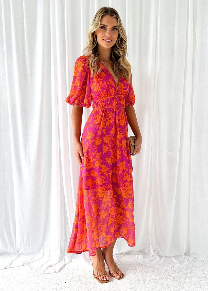 Ella | Women's Floral V Neck Maxi Wedding Guest Dress Luvy Boutique