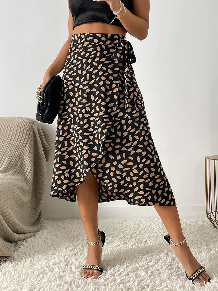 Hannah | Women's Printed Wrap Tie Casual Skirt Luvy Boutique