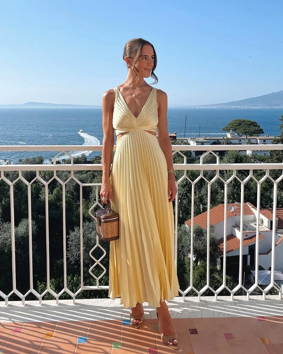 Faith | Women's Pleated Cutout Waist Midi Wedding Guest Dress Luvy Boutique