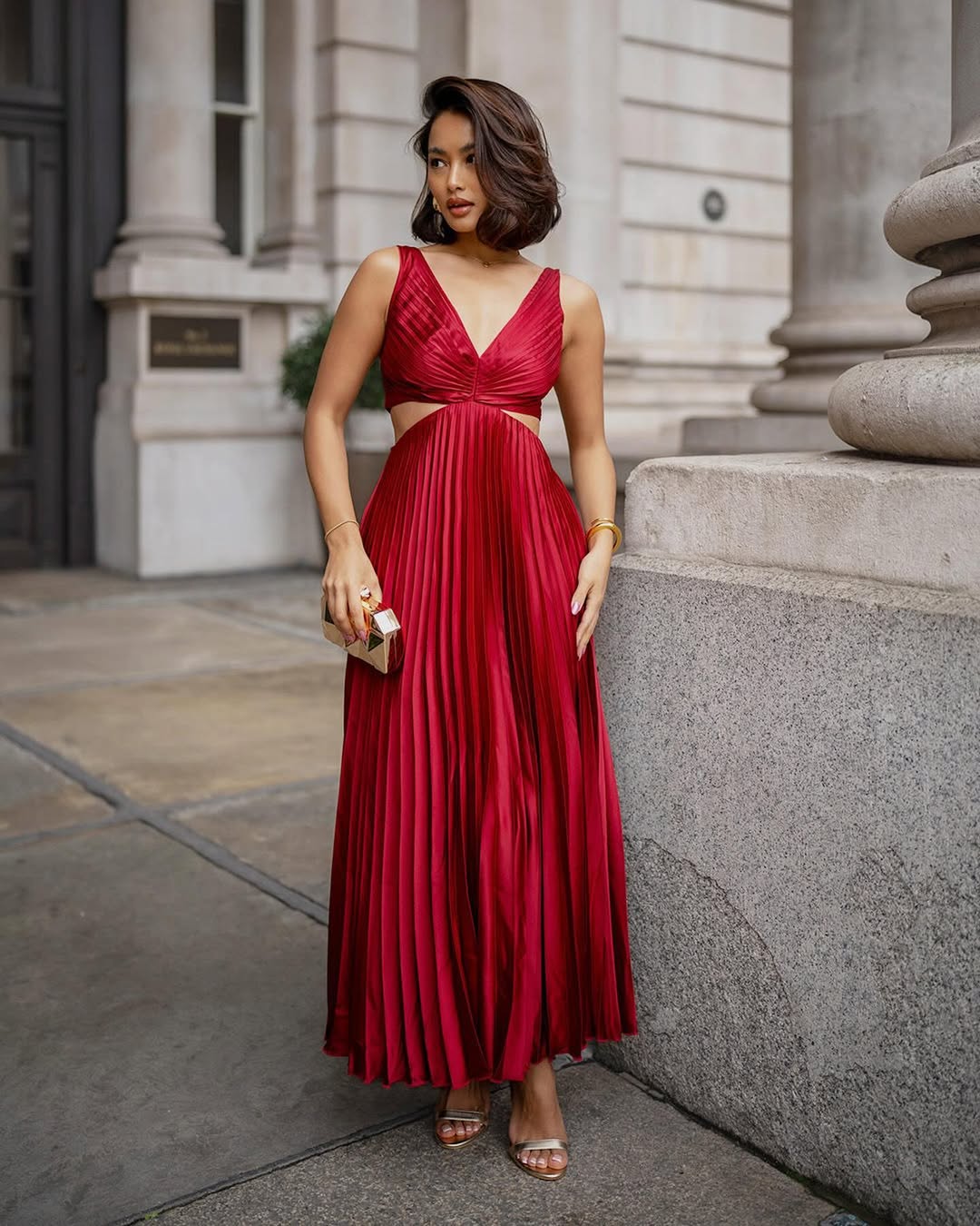 Faith | Women's Pleated Cutout Waist Midi Wedding Guest Dress Luvy Boutique