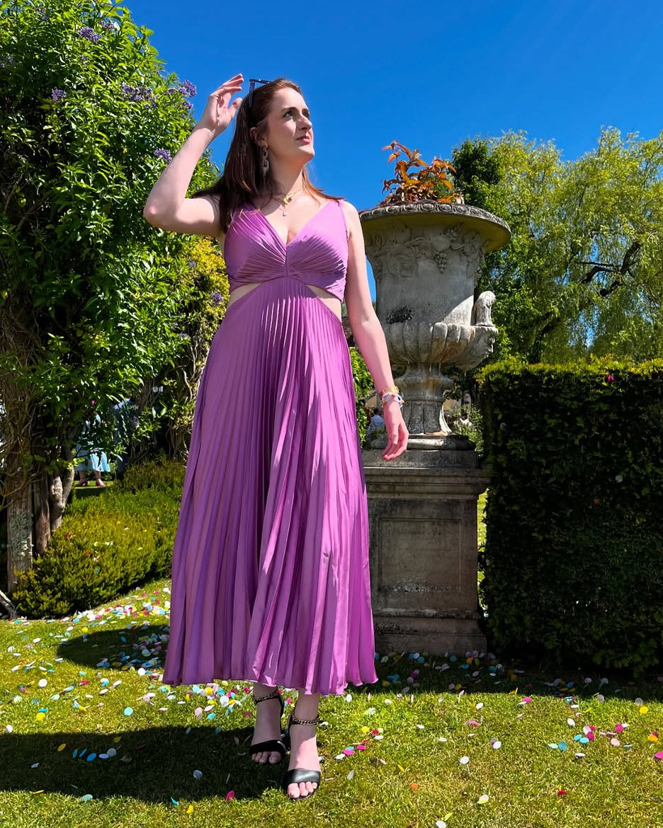 Faith | Women's Pleated Cutout Waist Midi Wedding Guest Dress Luvy Boutique