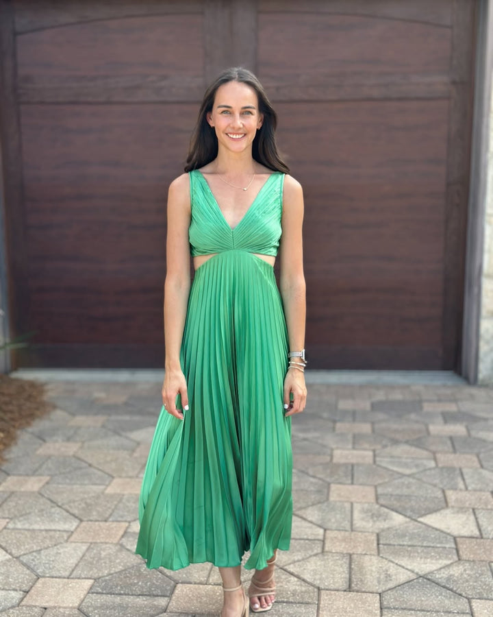 Faith | Women's Pleated Cutout Waist Midi Wedding Guest Dress Luvy Boutique