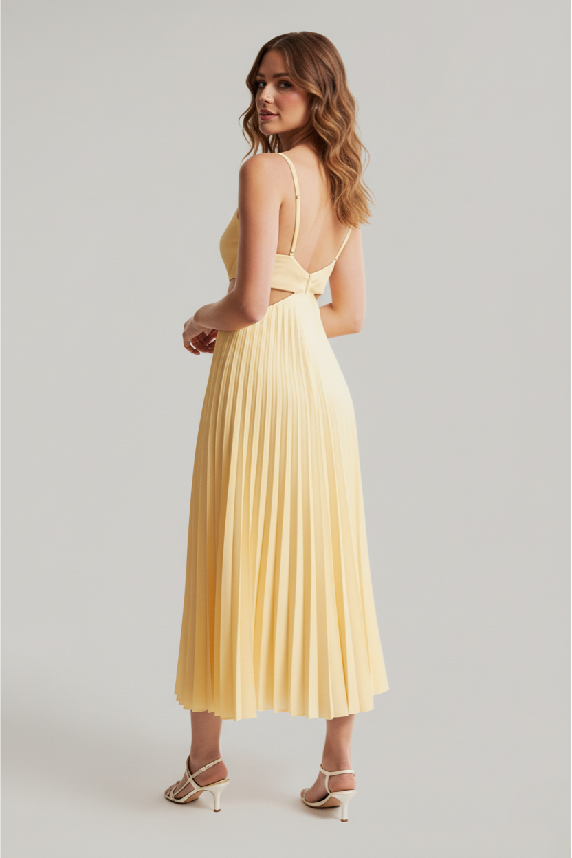 Faith | Women's Pleated Cutout Waist Midi Wedding Guest Dress Luvy Boutique