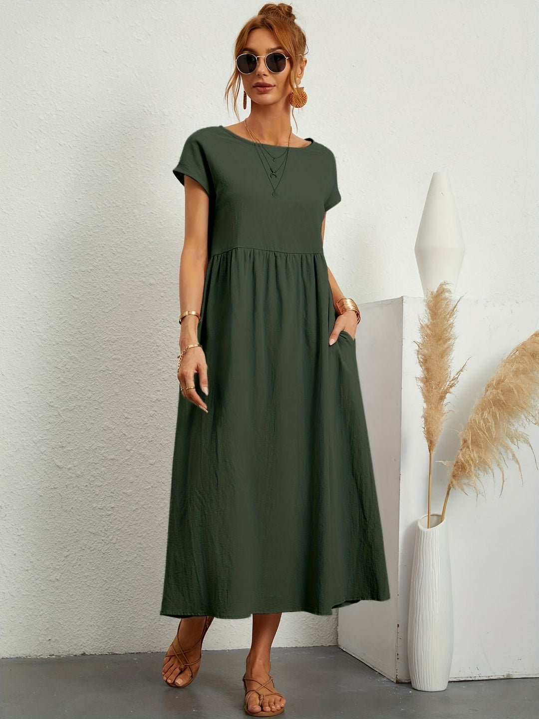 Danielle | Women's Short Sleeve Loose Midi Pocket Dress Luvy Boutique