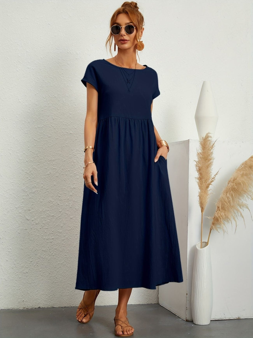 Danielle | Women's Short Sleeve Loose Midi Pocket Dress Luvy Boutique