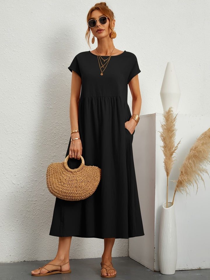 Danielle | Women's Short Sleeve Loose Midi Pocket Dress Luvy Boutique