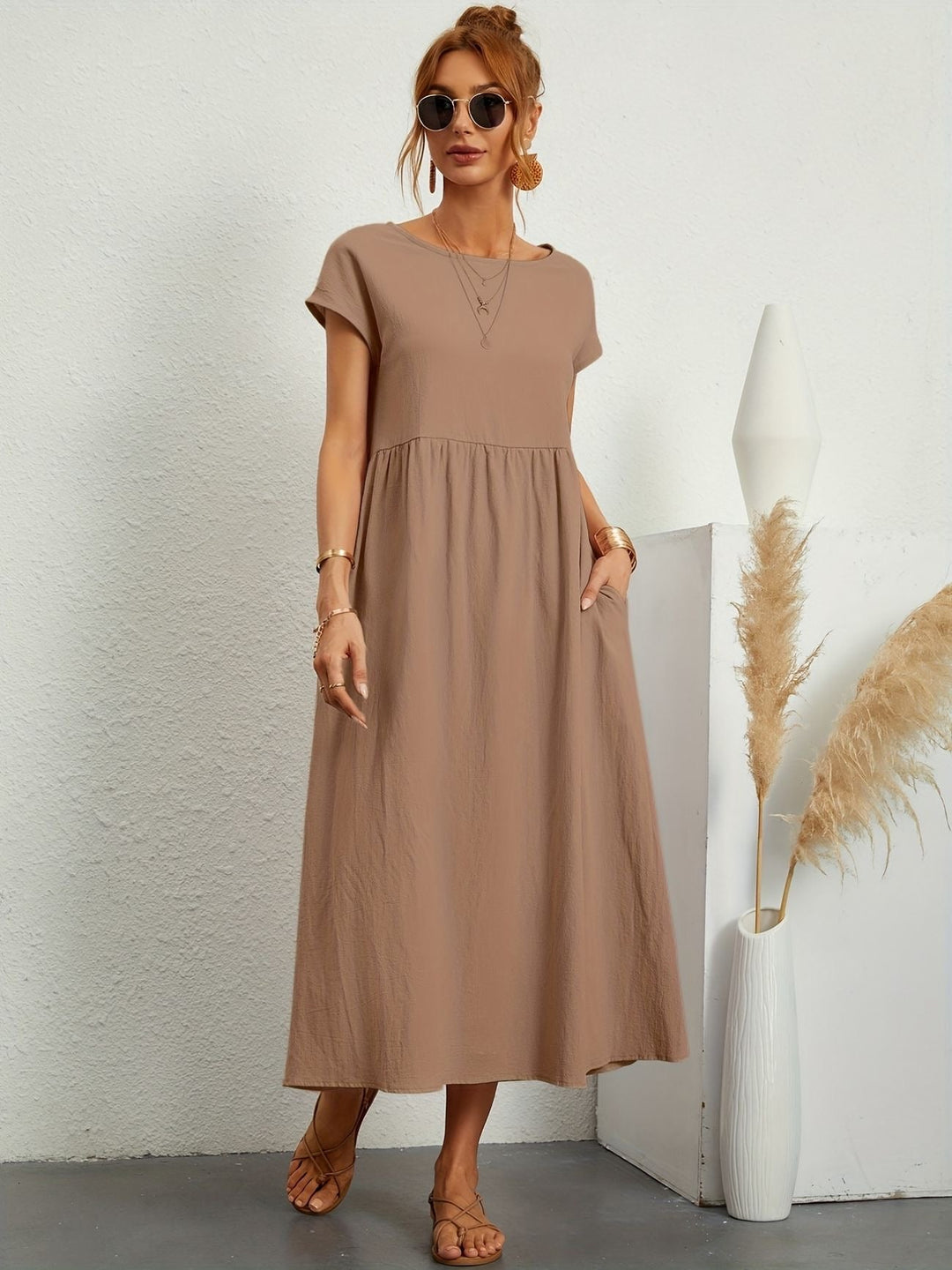 Danielle | Women's Short Sleeve Loose Midi Pocket Dress Luvy Boutique