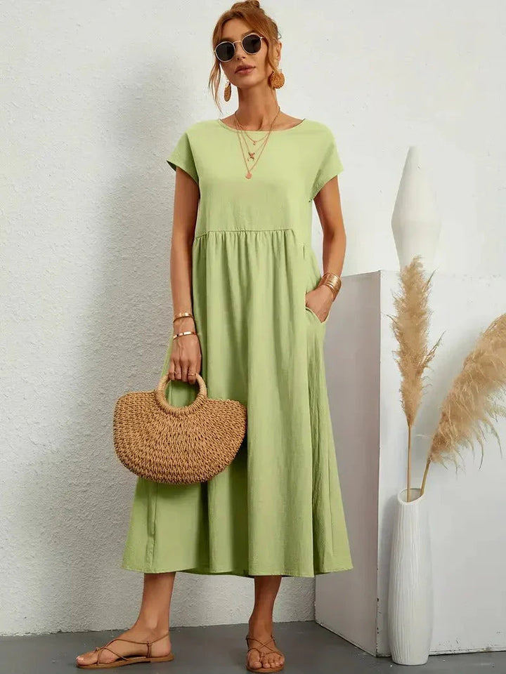 Danielle | Women's Short Sleeve Loose Midi Pocket Dress Luvy Boutique