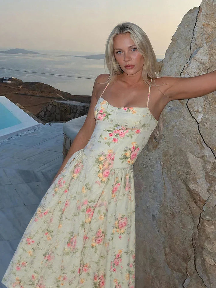 Eleanor | Women's Floral Strap Midi Wedding Guest Dress Luvy Boutique