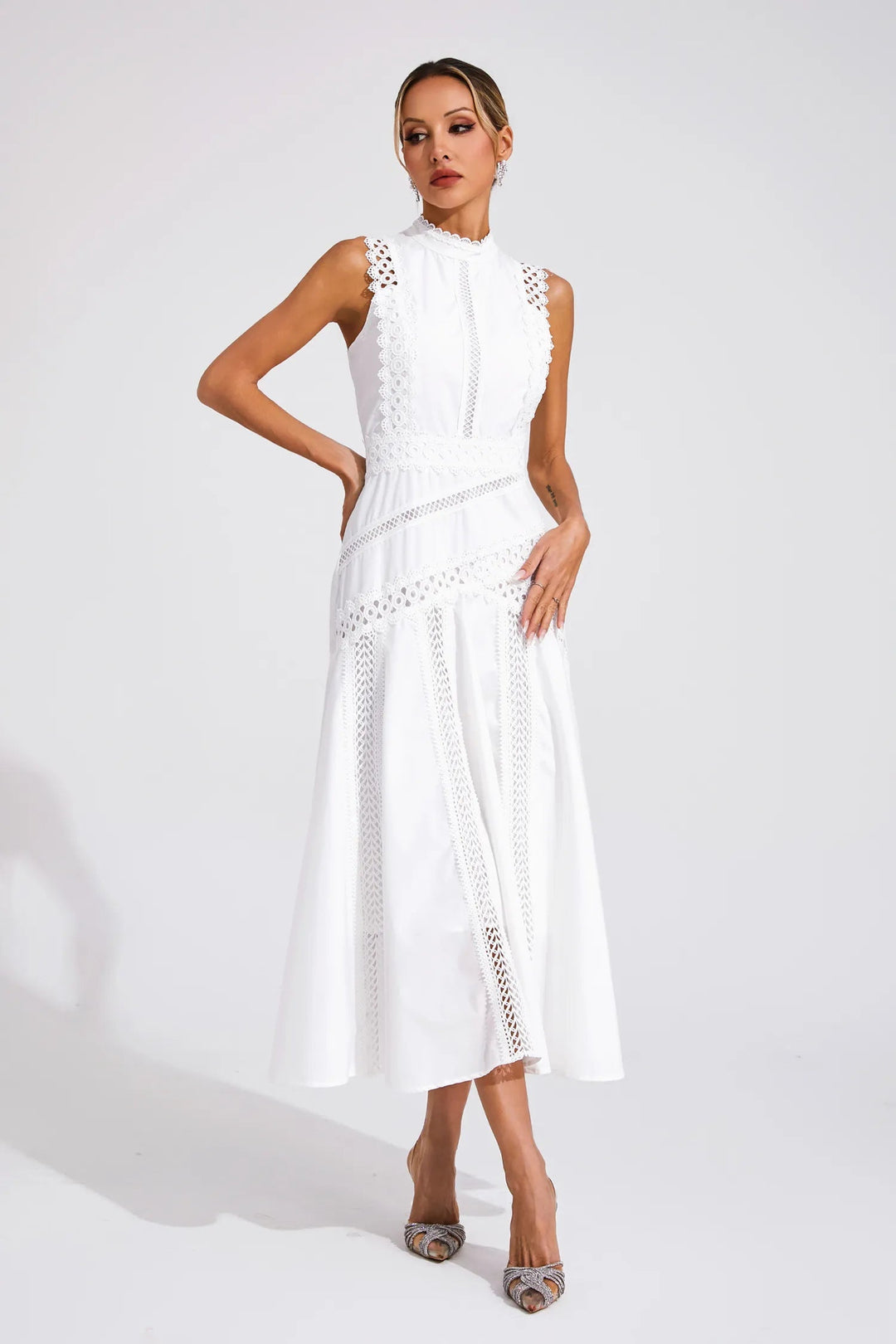 Lily | Women's Sleeveless Lace Midi Wedding Guest Dress Luvy Boutique