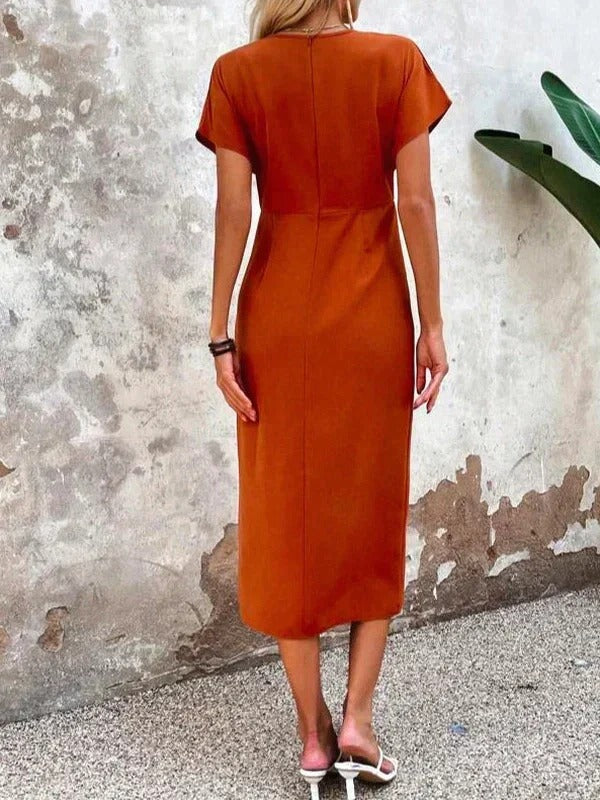 Caroline | Women's Wrap V Neck Midi Wedding Guest Dress Luvy Boutique