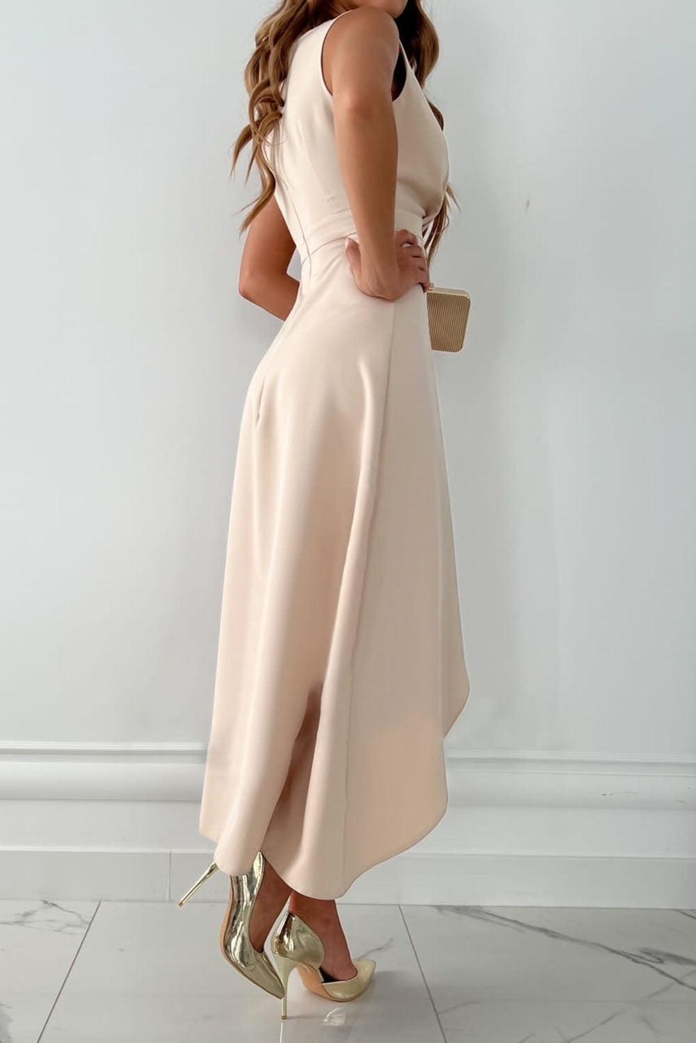 Daisy | Women's Sleeveless Asymmetric Midi Wedding Guest Dress Luvy Boutique