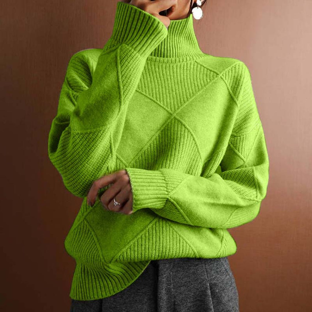 Women's Argyle Knit Relaxed Turtleneck Sweater - Green