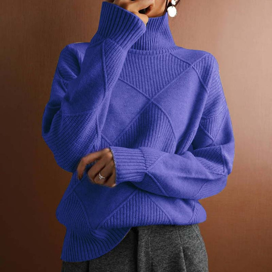 Women's Argyle Knit Relaxed Turtleneck Sweater - Blue