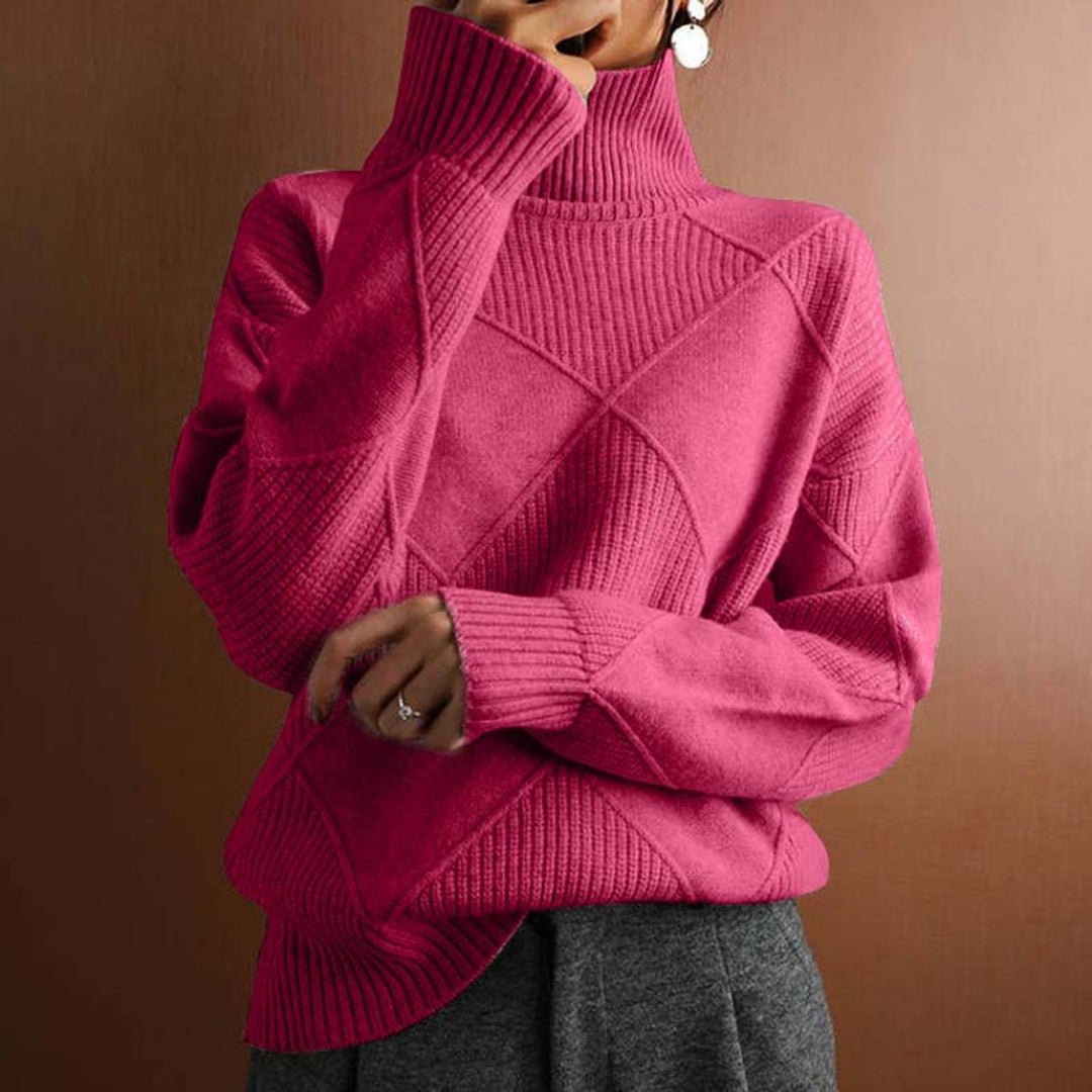 Women's Argyle Knit Relaxed Turtleneck Sweater - Pink