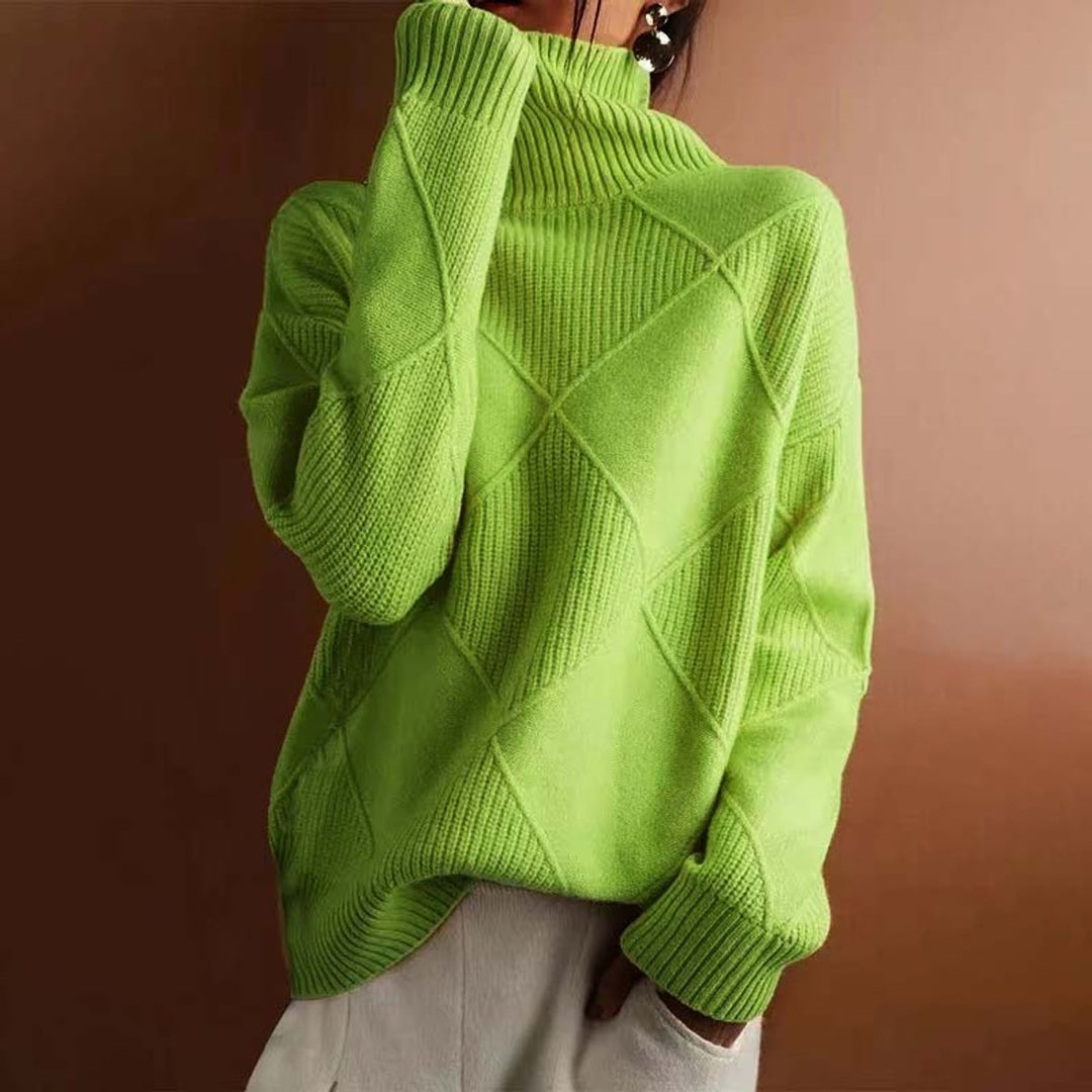Women's Argyle Knit Relaxed Turtleneck Sweater