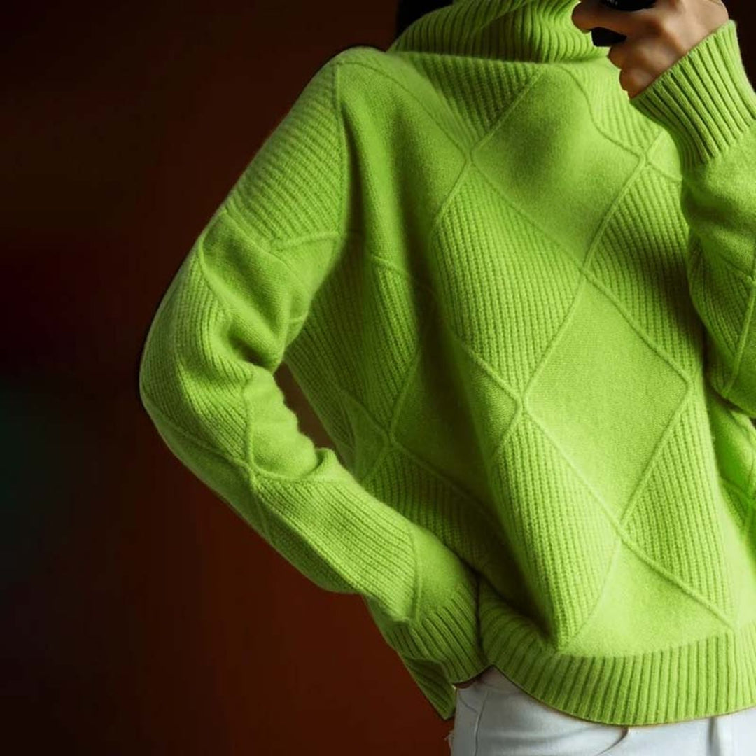 Women's Argyle Knit Relaxed Turtleneck Sweater