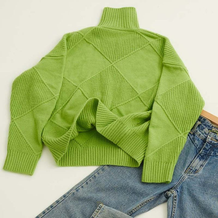 Women's Argyle Knit Relaxed Turtleneck Sweater