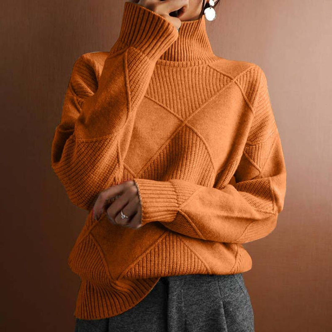 Women's Argyle Knit Relaxed Turtleneck Sweater - Orange