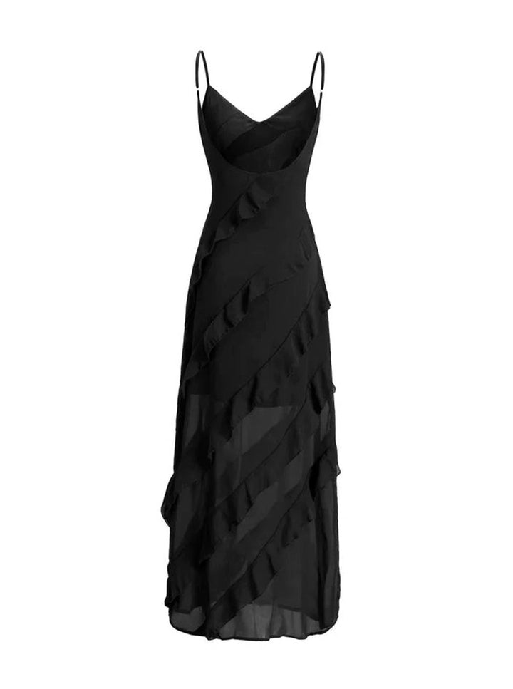 Women's Asymmetric Ruffle Spaghetti-Strap Maxi Dress