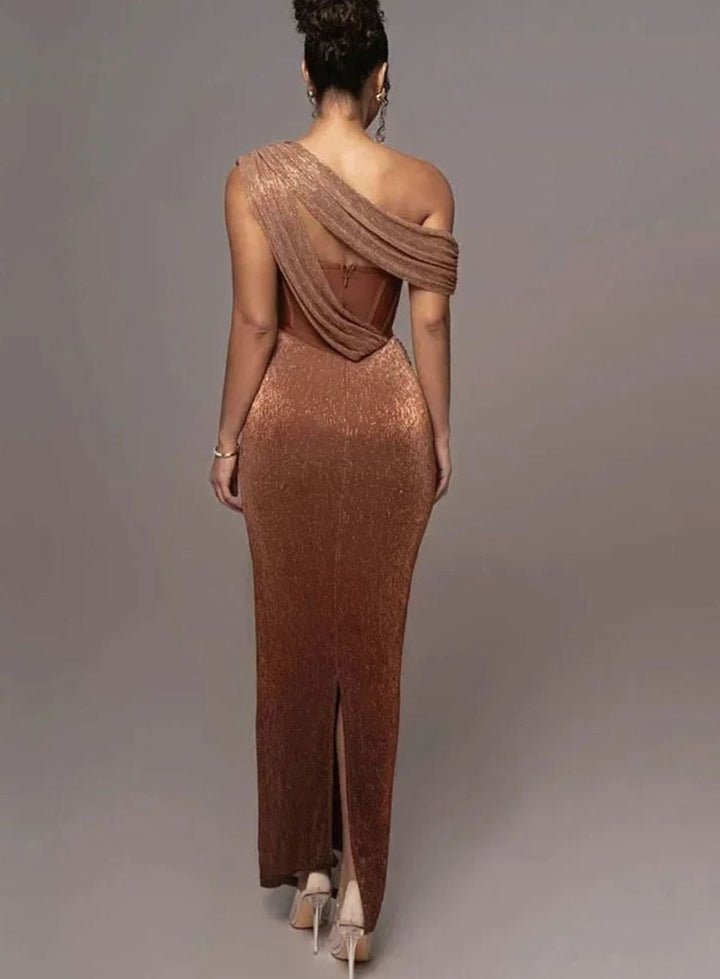 Women's Asymmetric Sequin One-Shoulder Formal Maxi Gown
