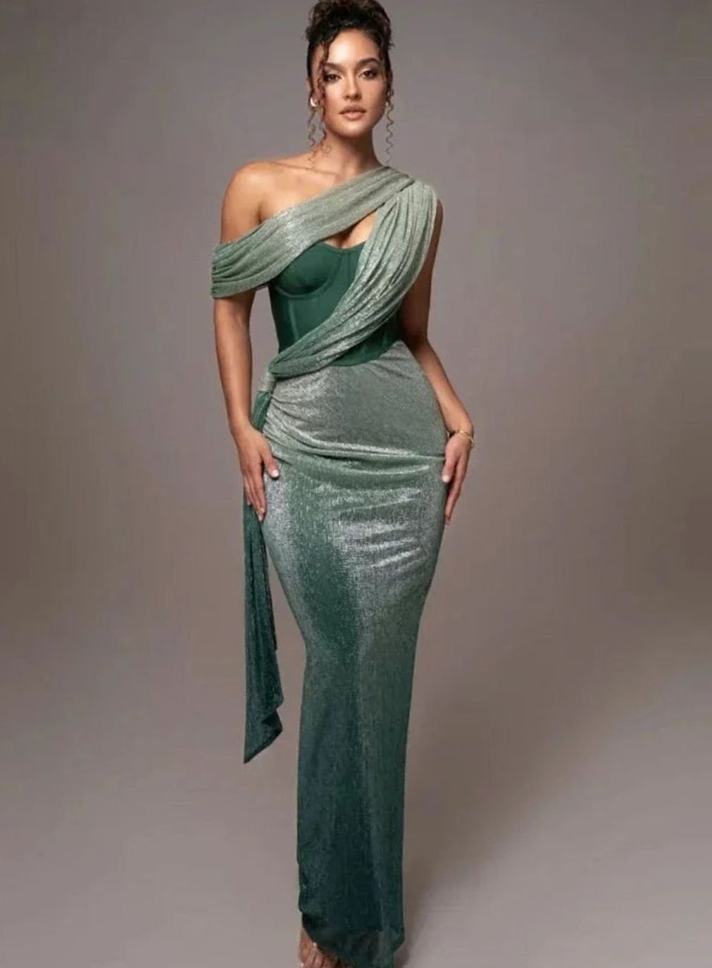 Women's Asymmetric Sequin One-Shoulder Formal Maxi Gown