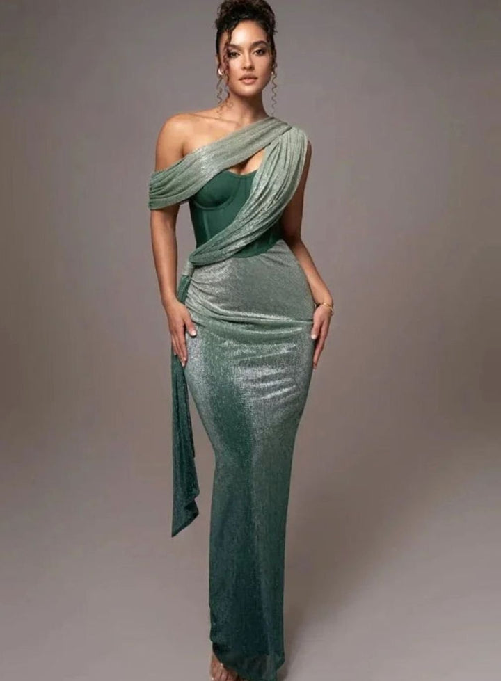 Women's Asymmetric Sequin One-Shoulder Formal Maxi Gown