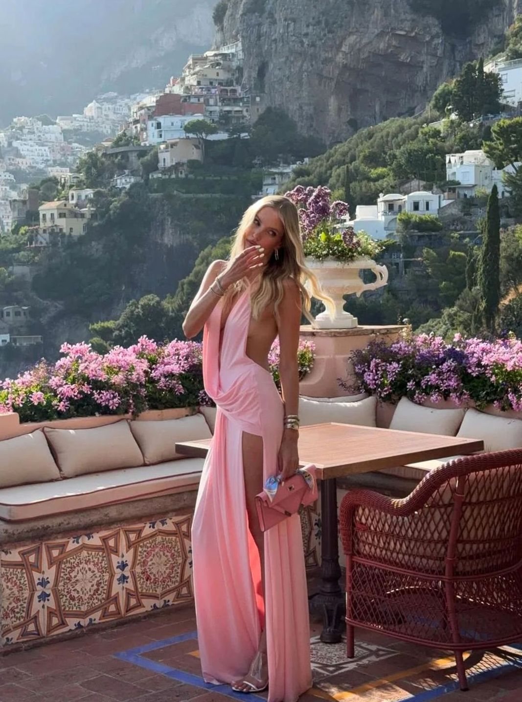 Women's Backless Halter-Neck Maxi Dress - Pink