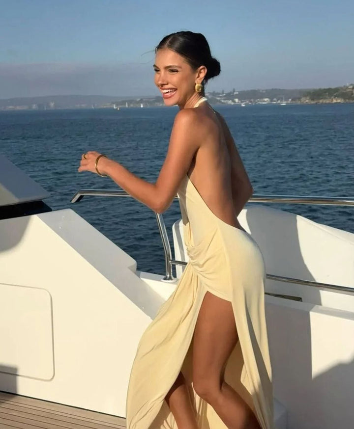 Women's Backless Halter-Neck Maxi Dress