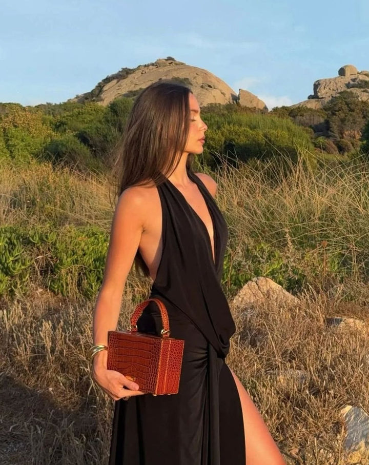 Women's Backless Halter-Neck Maxi Dress