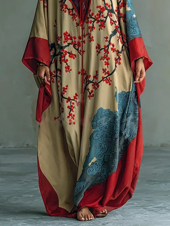 Women's Batwing Sleeve Floral Print Maxi Long Sleeve Dress