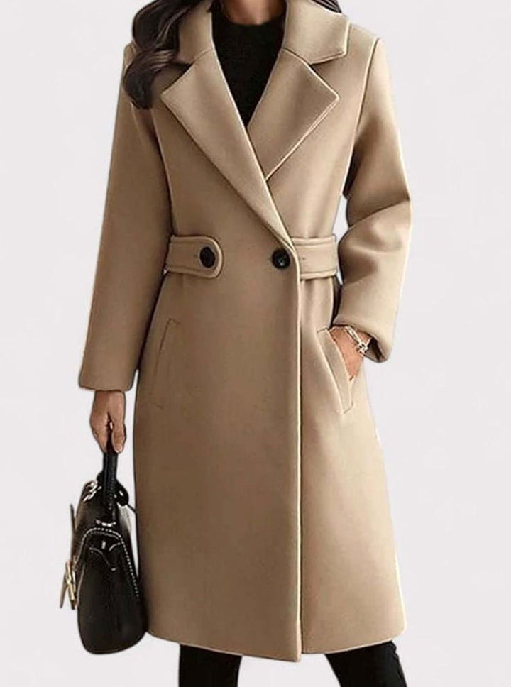 Women's Belted Longline Wool-Blend Winter Jacket Coat - Camel