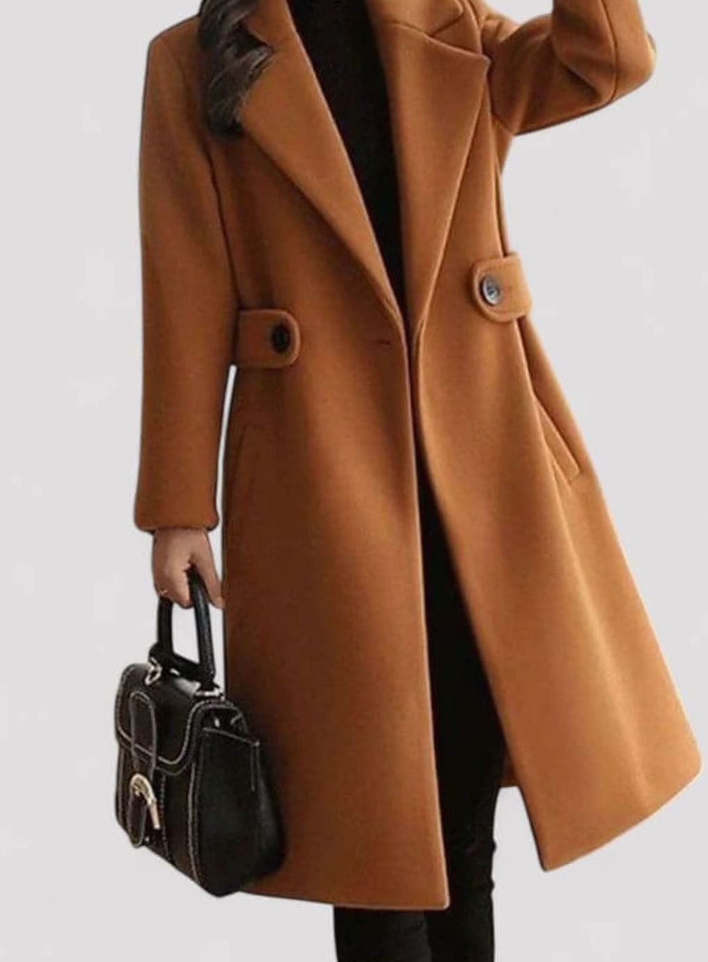 Women's Belted Longline Wool-Blend Winter Jacket Coat - Brown