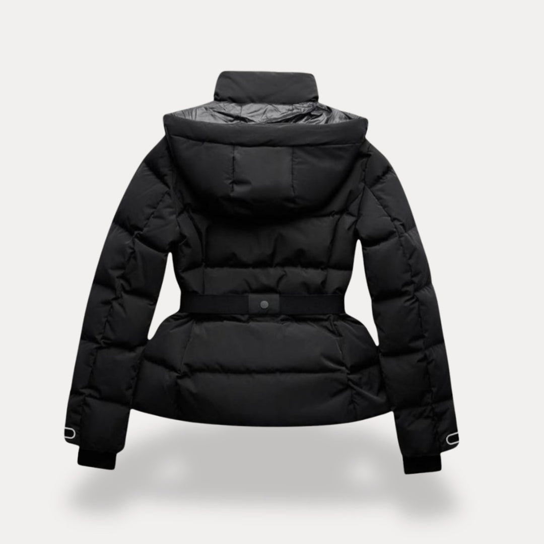 Women's Belted Quilted Puffer Coat Hooded Winter Jacket
