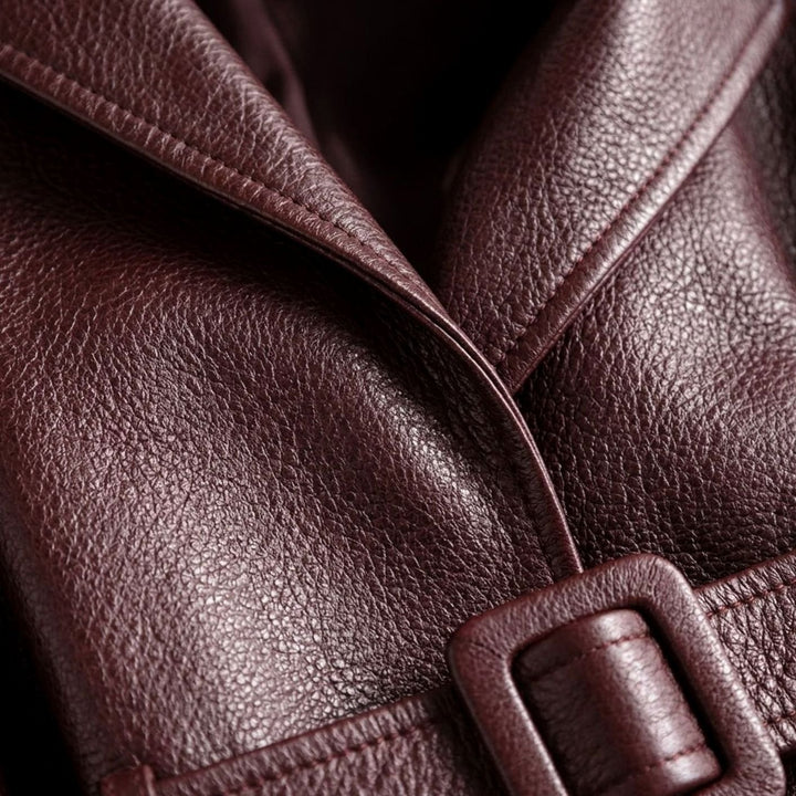 Women's Belted Sheepskin Leather Coat Tailored Blazer Jacket