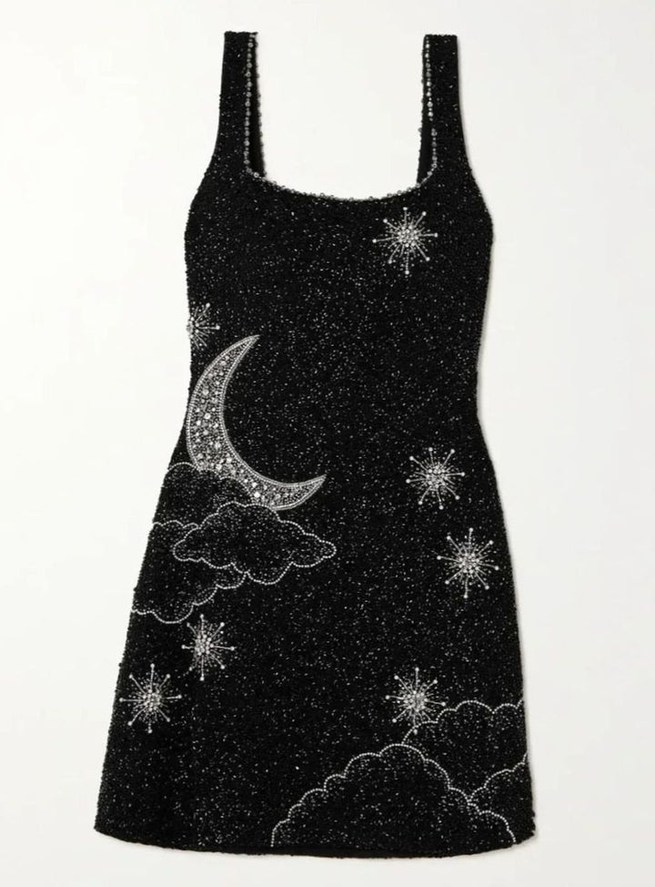 Women's Black Glitter Bodycon Sequin Dress Wide-Strap Mini