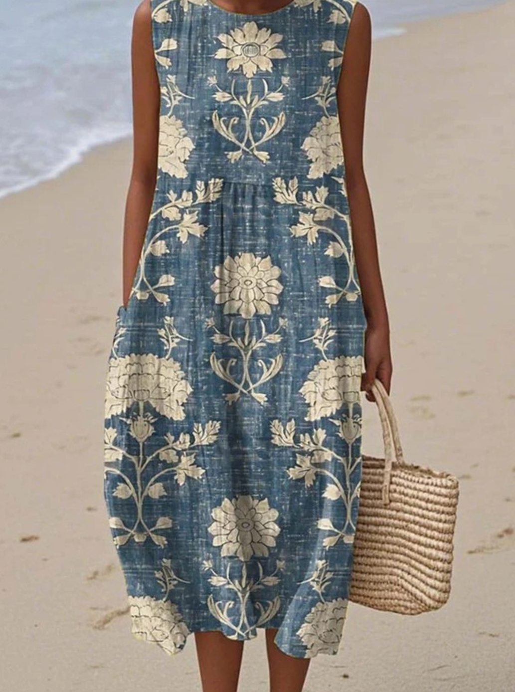 Women's Boho Floral Sleeveless Midi Dress Relaxed Fit - Multicolor