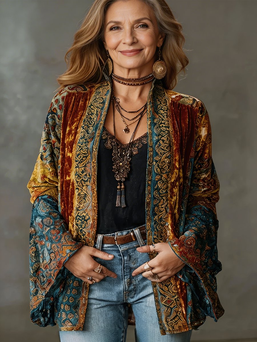 Women's Boho Vintage Loose-Fit Kimono Quilted Jacket