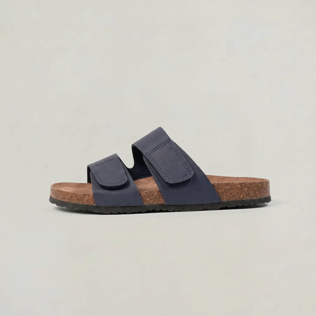 Women's Boots Double Strap Open Toe Flat Slip-On Slides - Navy