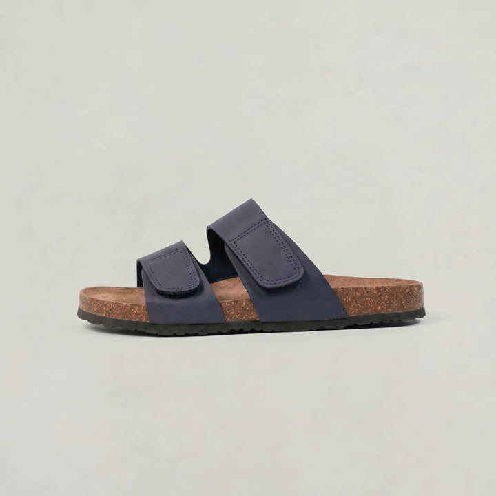 Women's Boots Double Strap Open Toe Flat Slip-On Slides - Navy